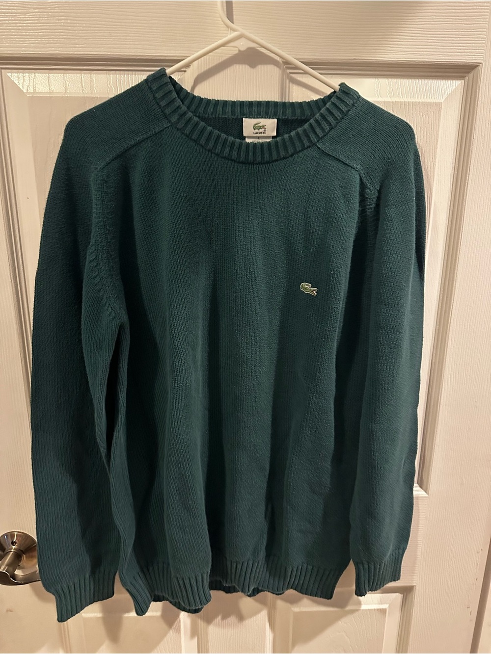 Vintage Lacoste Men’s L Dark Green Crewneck Knit Sweater Preppy Crocodile